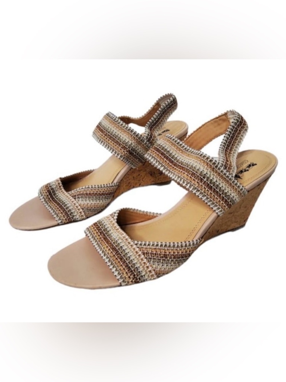 Coach and Four Ombre Multi Vandela Strappy Stretch Sandal with Cork Wedge 10